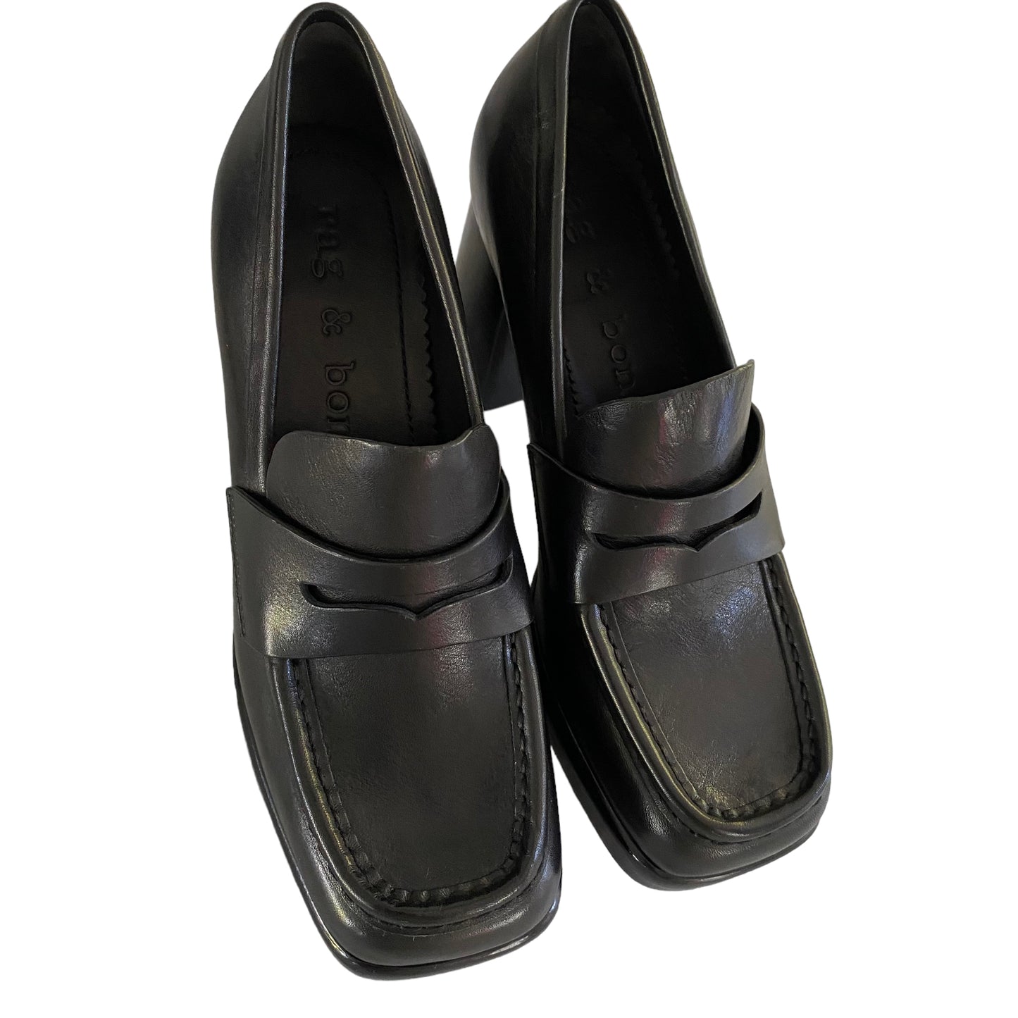 Rag & Bone Black Leather Matrix Penny Loafers Size 7.5