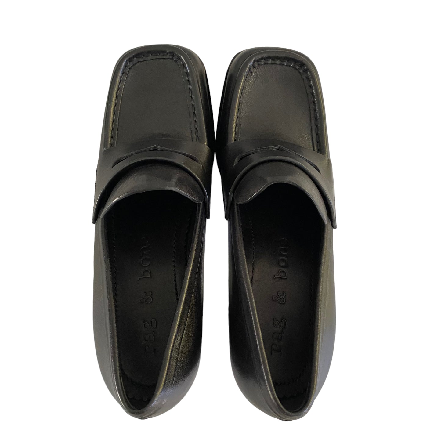 Rag & Bone Black Leather Matrix Penny Loafers Size 7.5