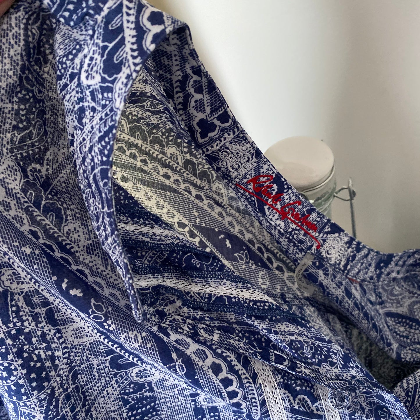 Robert Graham Paisley Crochet Detail Button Up Sheer Shirt Size XL