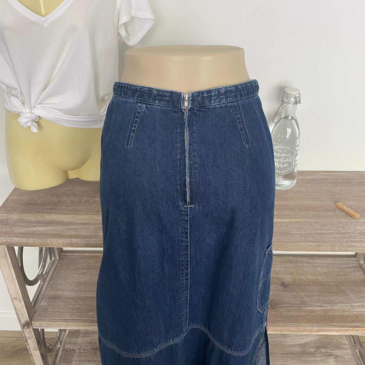 Vintage Cargo Pocket Denim Maxi Jean Skirt Size 7