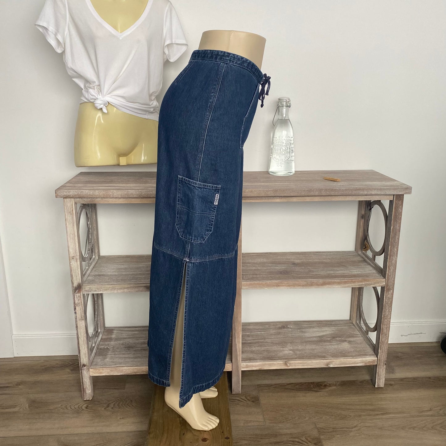 Vintage Cargo Pocket Denim Maxi Jean Skirt Size 7