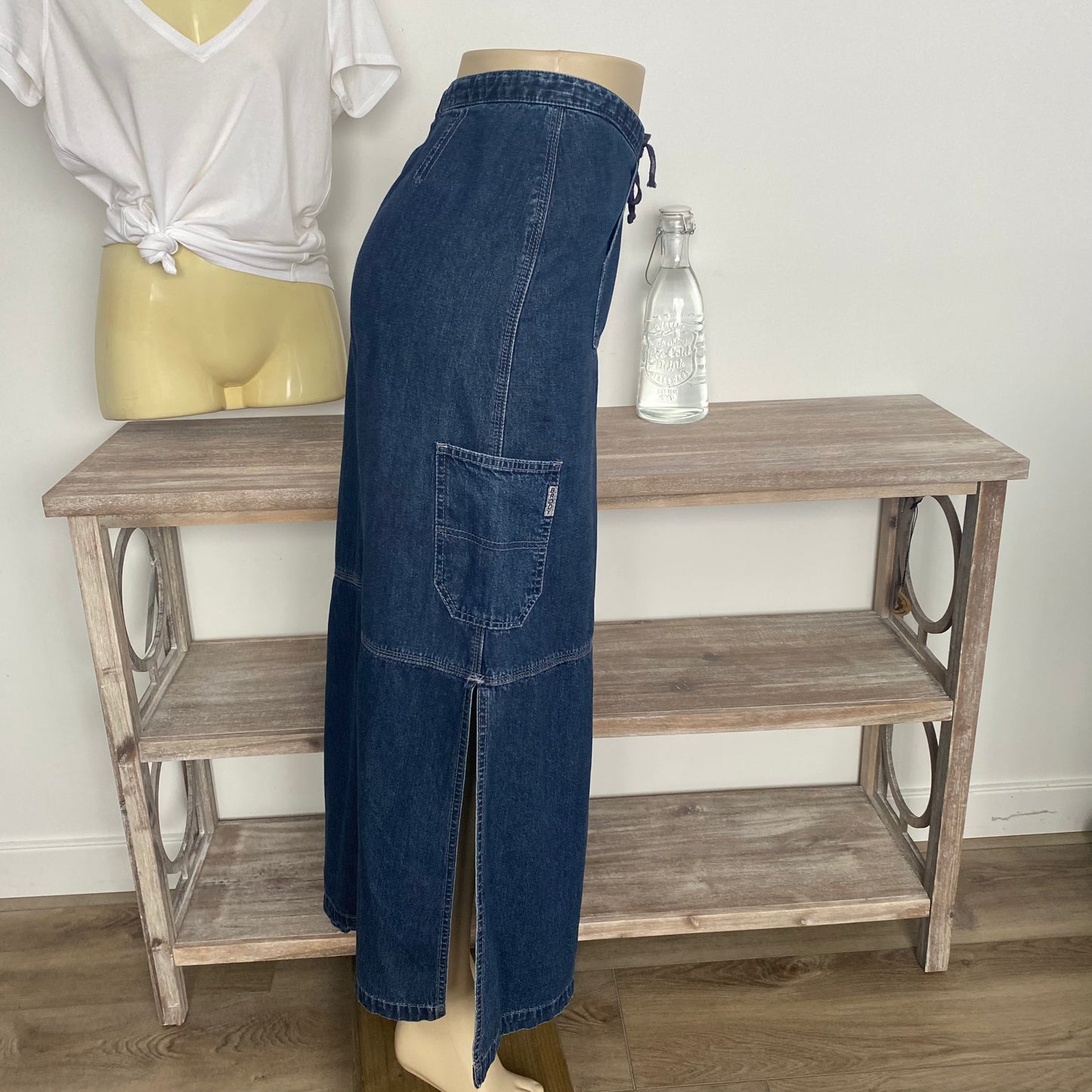 Vintage Cargo Pocket Denim Maxi Jean Skirt Size 7