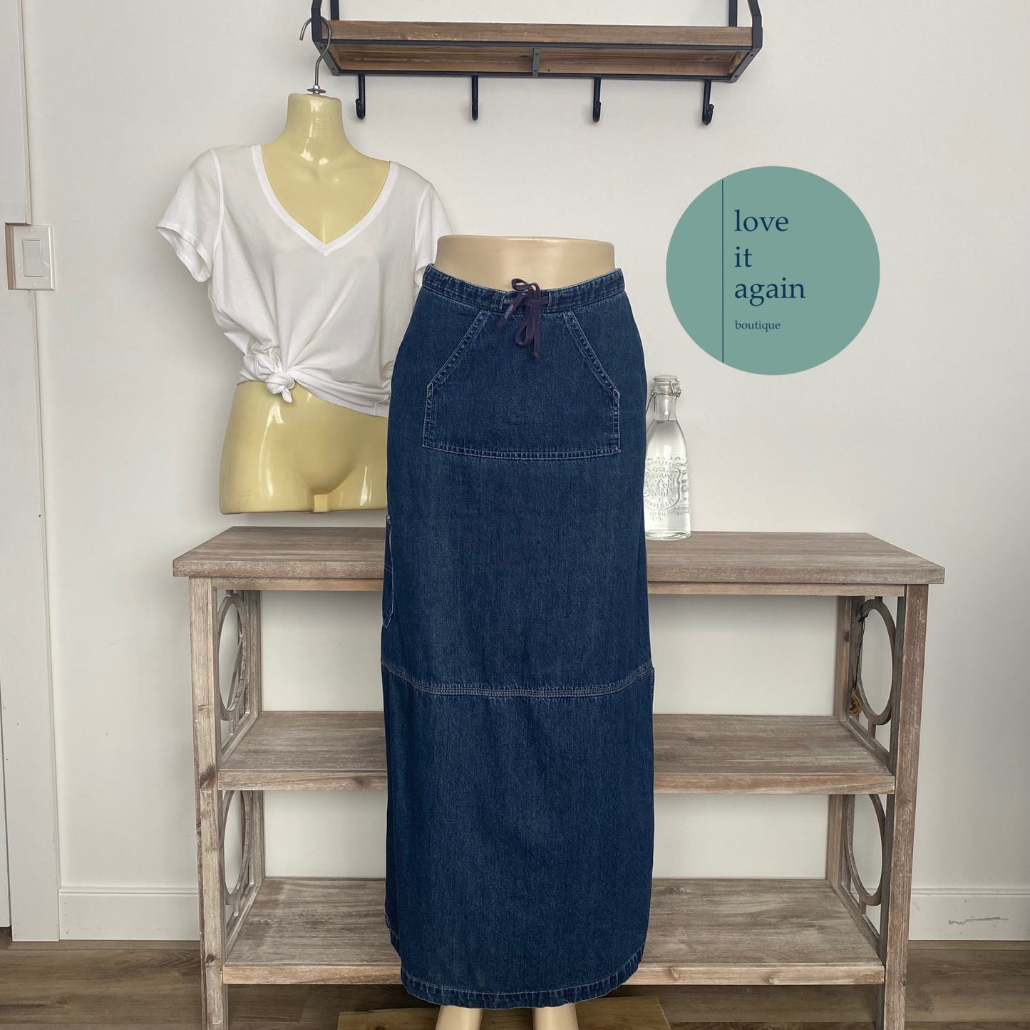 Vintage Cargo Pocket Denim Maxi Jean Skirt Size 7