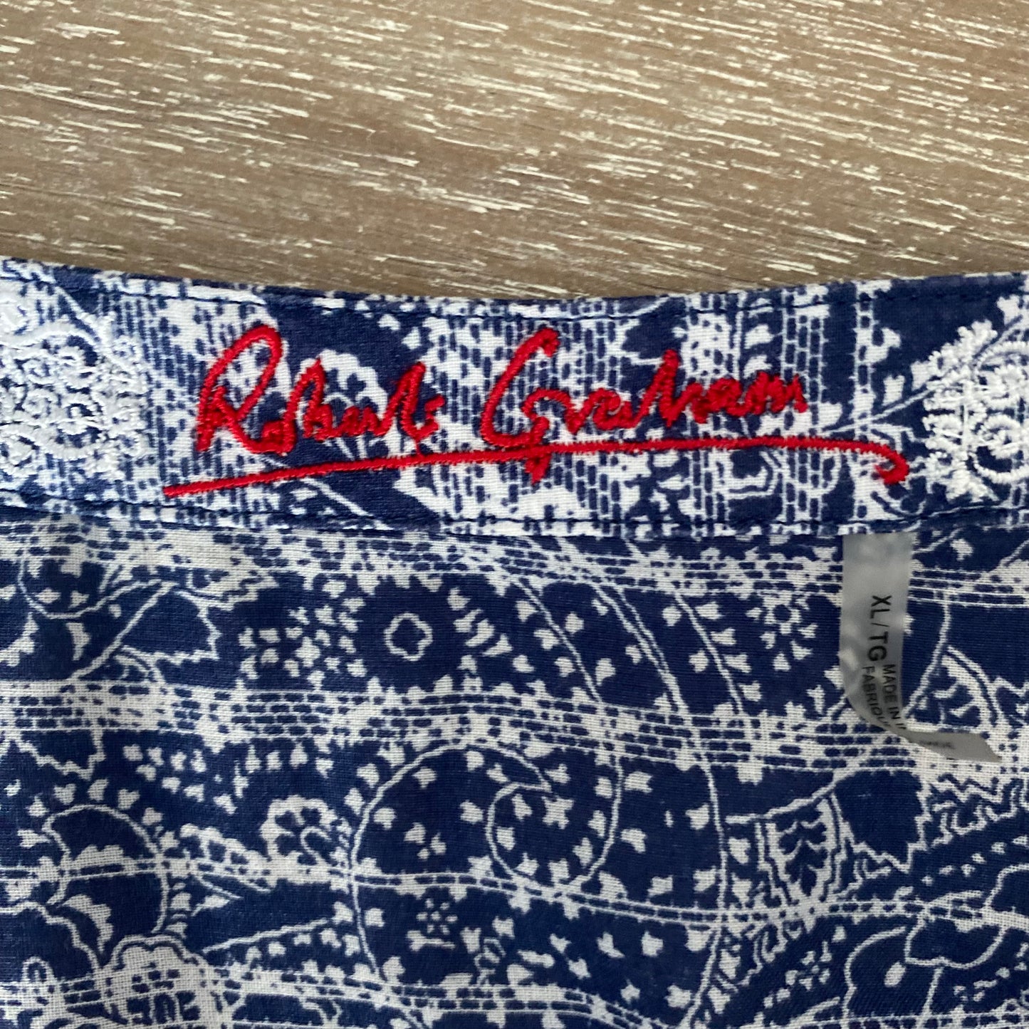 Robert Graham Paisley Crochet Detail Button Up Sheer Shirt Size XL