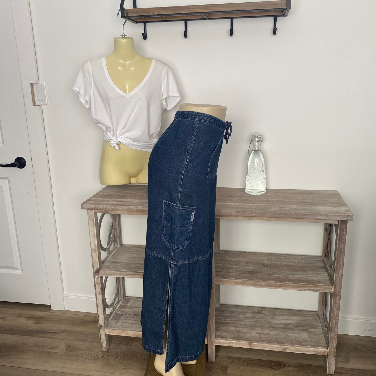 Vintage Cargo Pocket Denim Maxi Jean Skirt Size 7