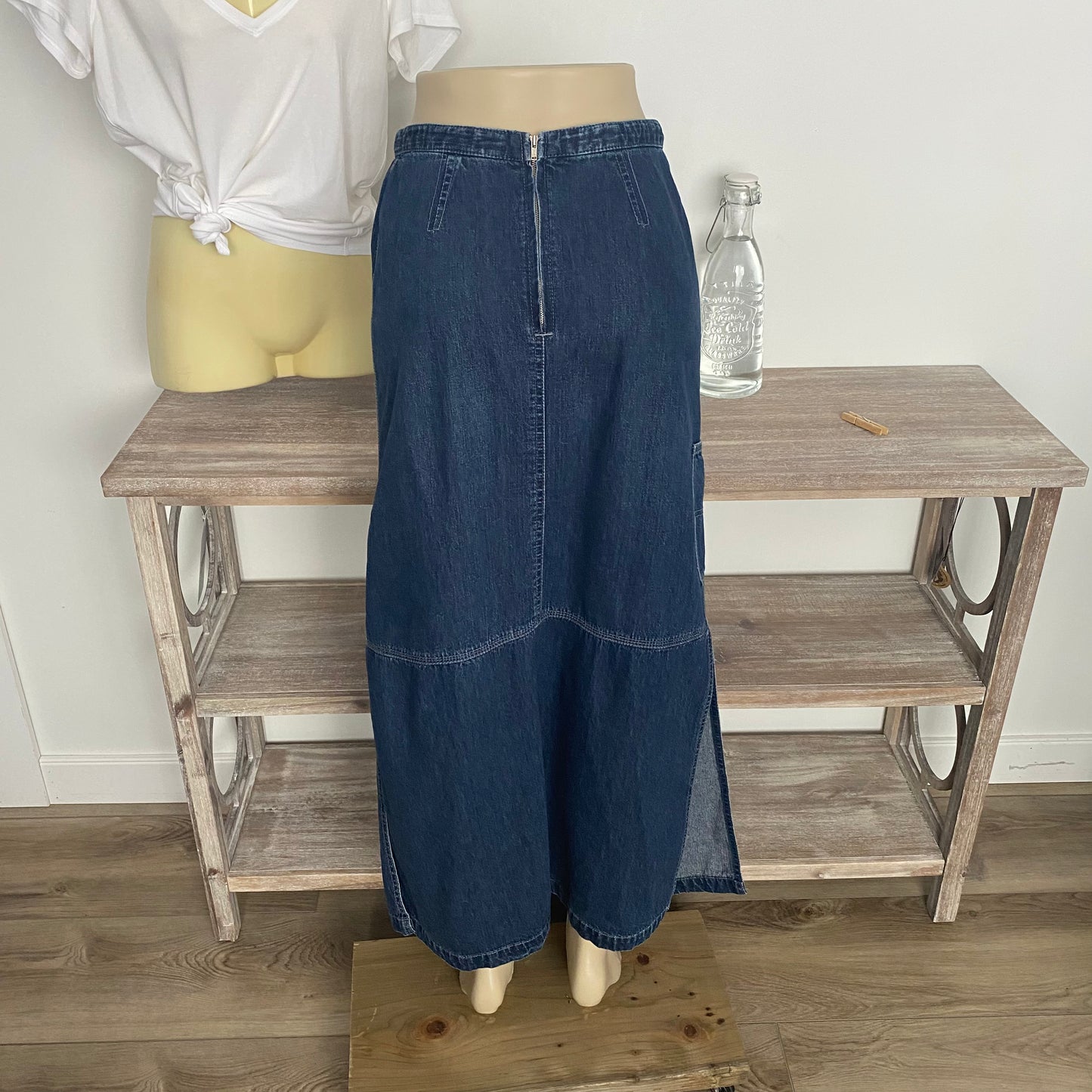 Vintage Cargo Pocket Denim Maxi Jean Skirt Size 7