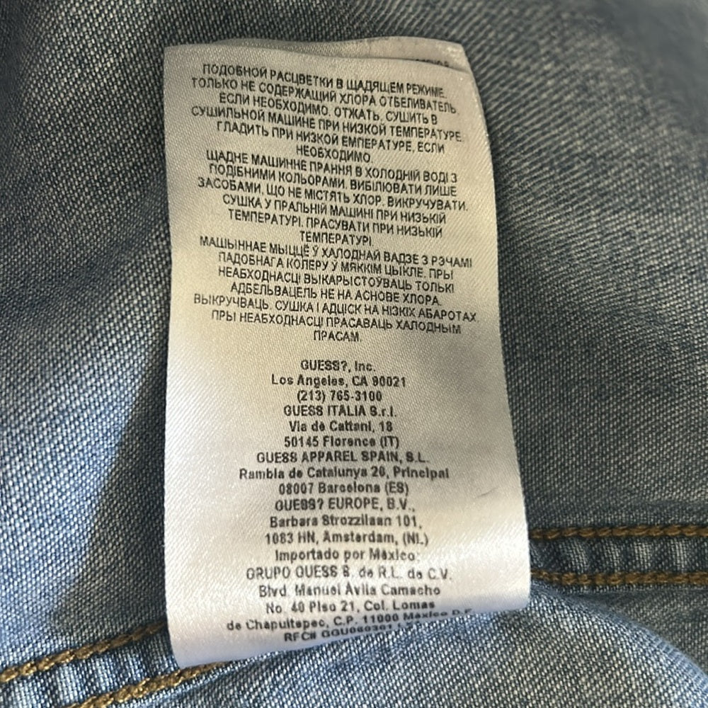 Denim Button Up Jean Shirt Yoke Cargo Flap Patch Chest Pockets