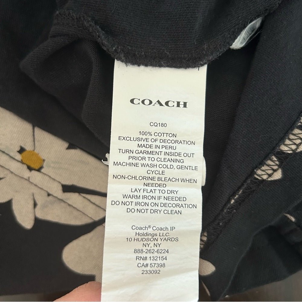 Coach New York Daisy Cropped Signature Script Crew Neck Cotton Tee Size Large