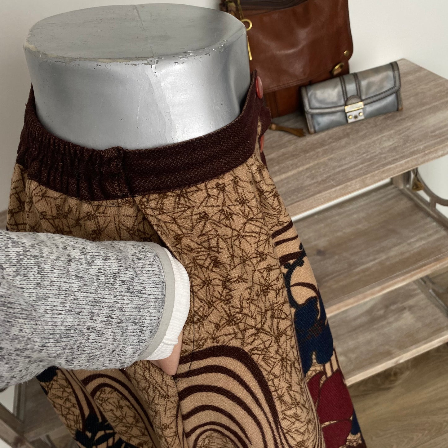 Vintage Midi Skirt, Flowy Lightweight Wool Blend