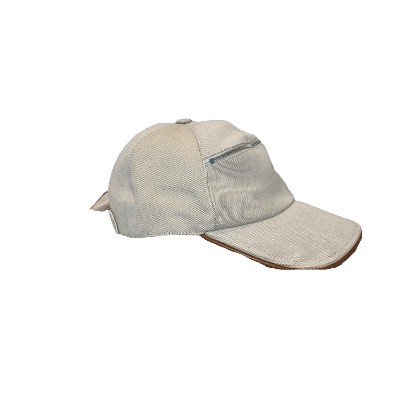 Hermes Cap with Leather Trim Zipper Pocket NWT
