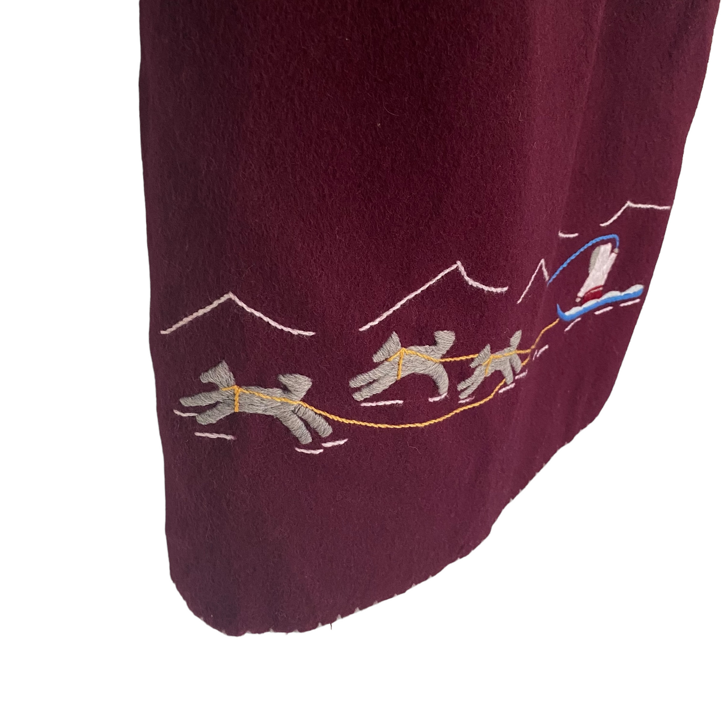 Vintage Inuit Fur Trim Hooded Wool Parka Burgundy Plum Wine Colour