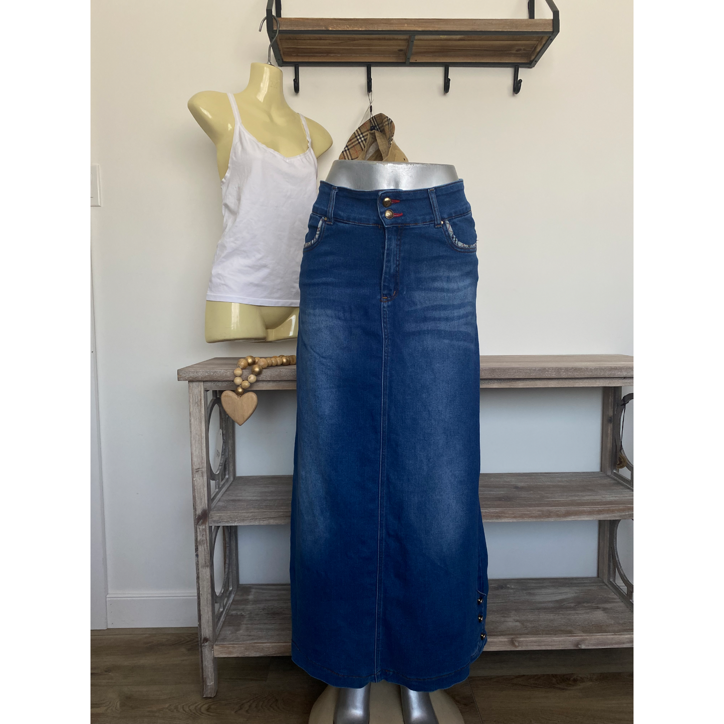 Vintage Blue Jean Maxi Skirt Gorgeous Long Denim