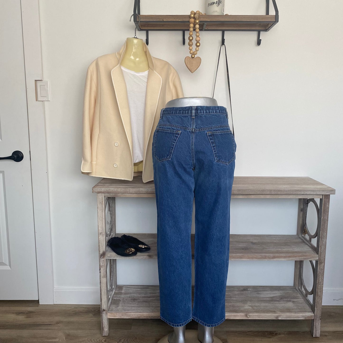 Vintage Mom High Rise Straight Wide Ankle Blue Denim Jeans Large