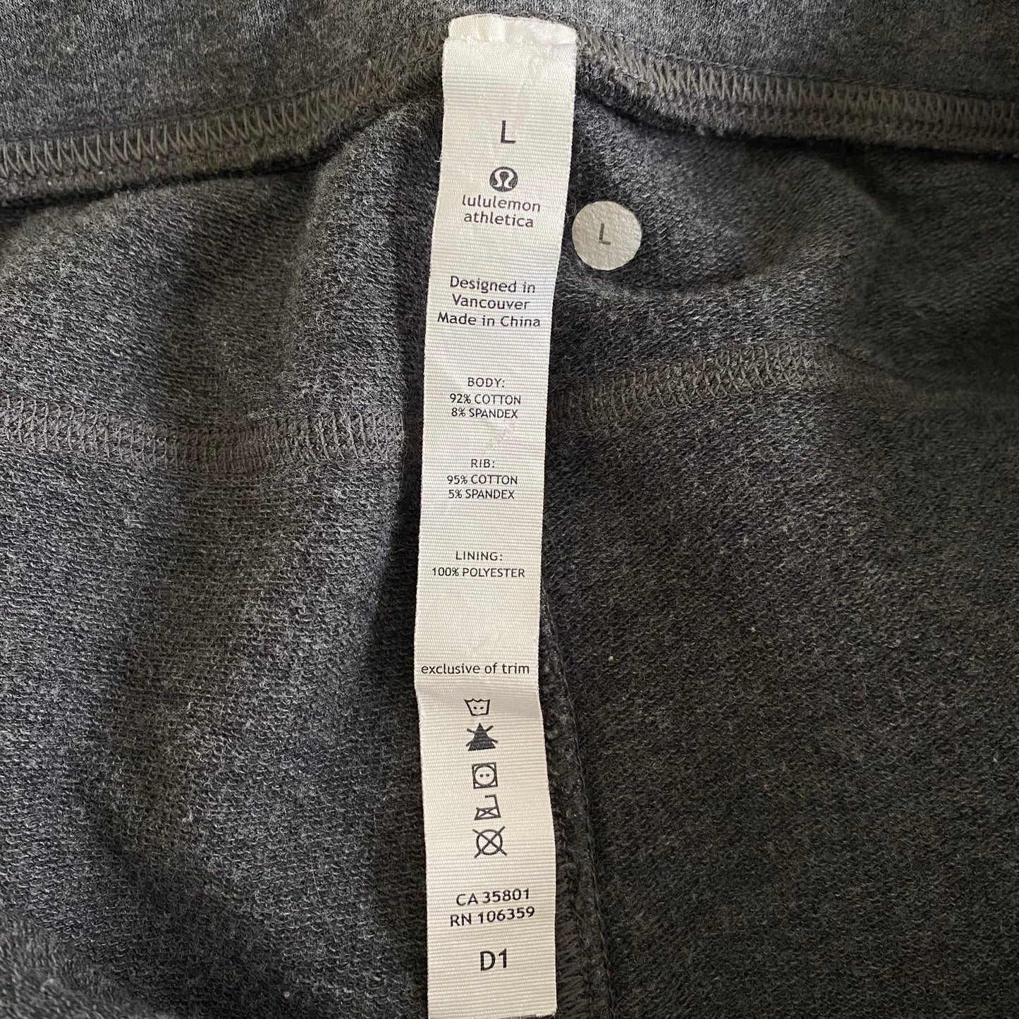 Lululemon Men’s Sweatpants Tall Gray Large