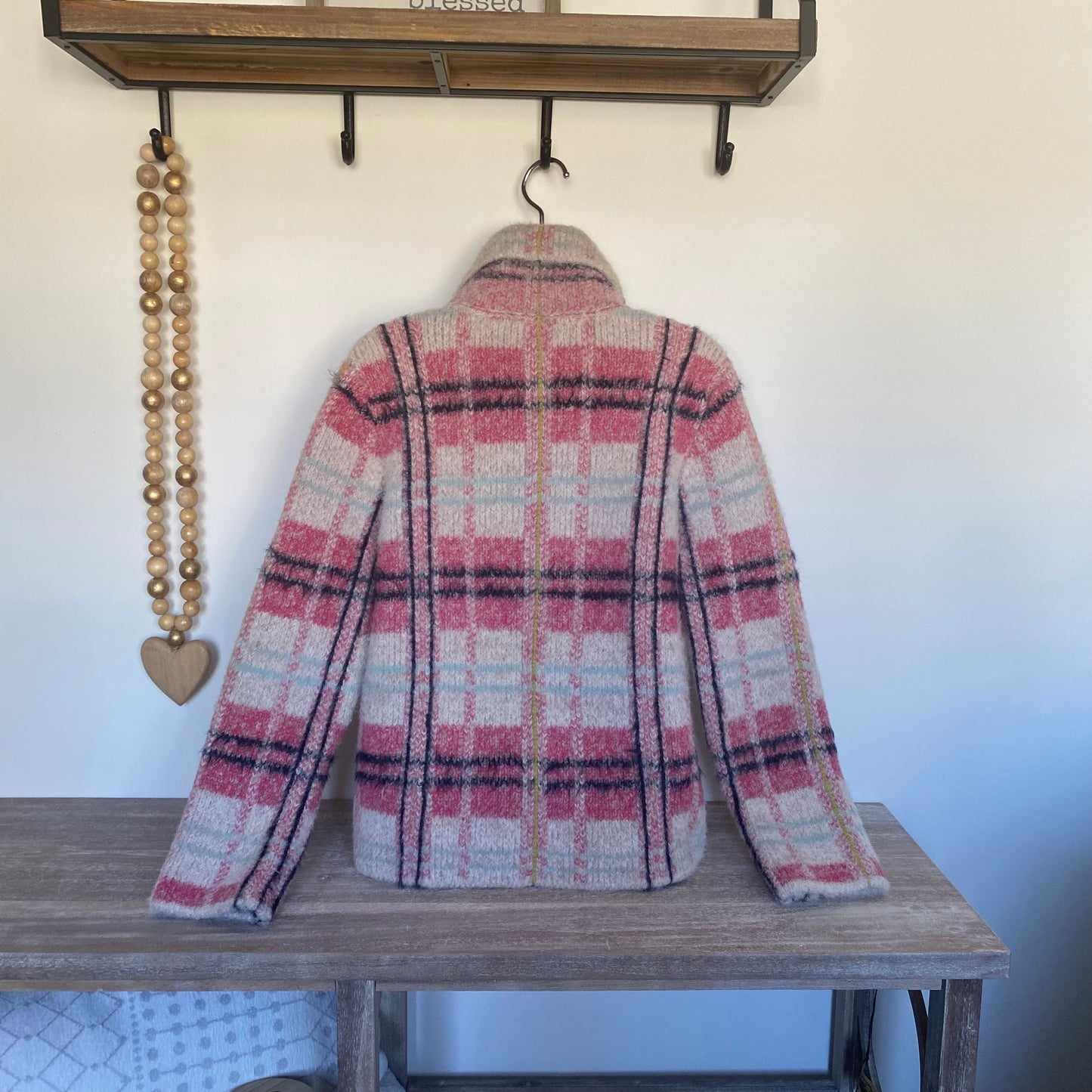 Anthropologie Maeve Aurelia Plaid Fuzzy Sweater Blazer Jacket Size S