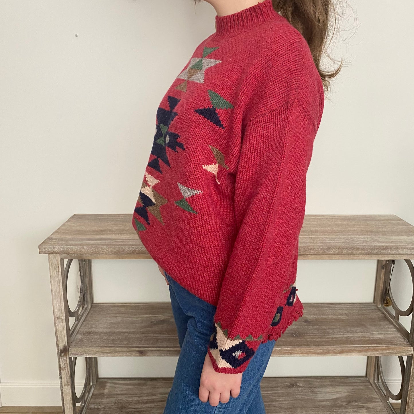 Vintage Lambs Wool Sweater, Oversized Southwestern Aztec