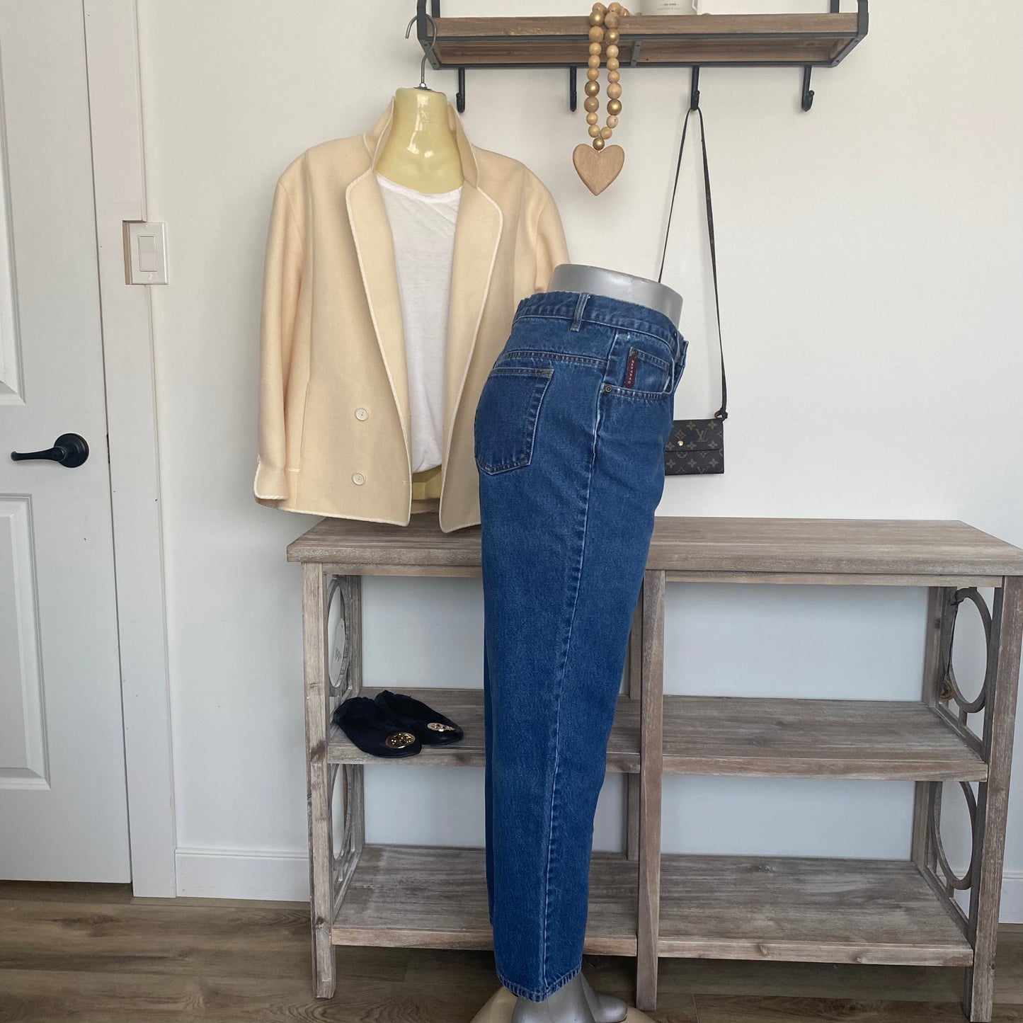Vintage Mom High Rise Straight Wide Ankle Blue Denim Jeans Large