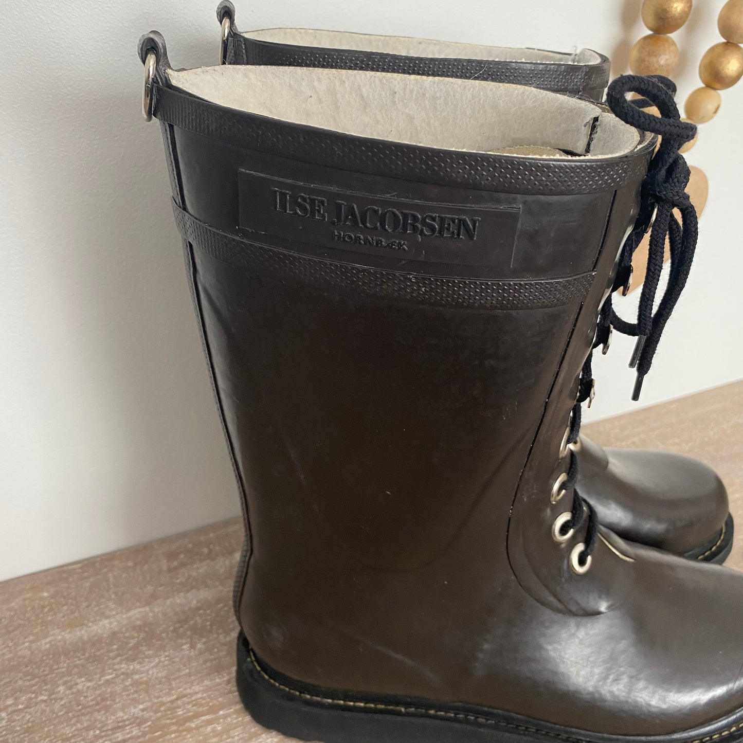 Ilse Jacobsen Laced Medium Height Rainboots Brown Size 9
