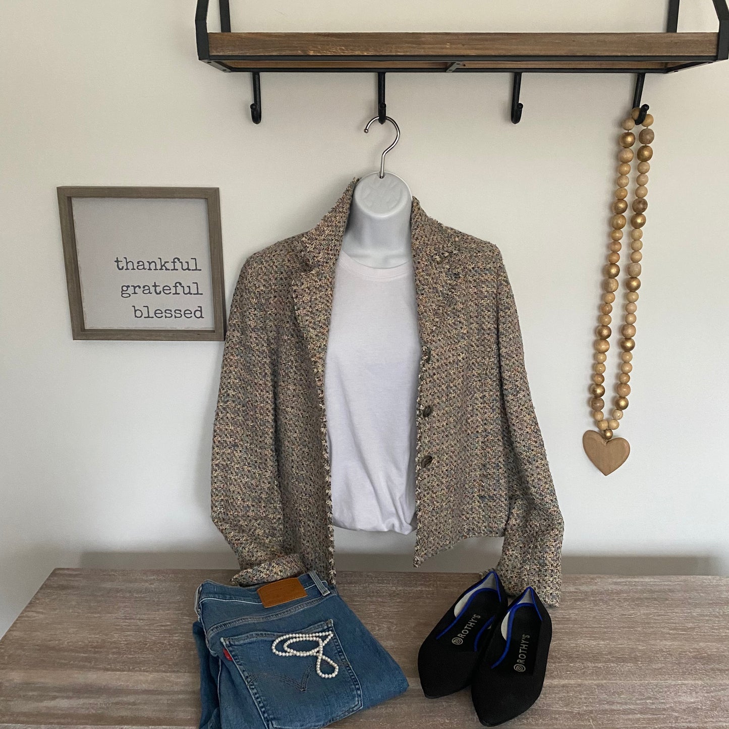 Vintage Tweed Blazer Jacket Fringe Trims Size Medium