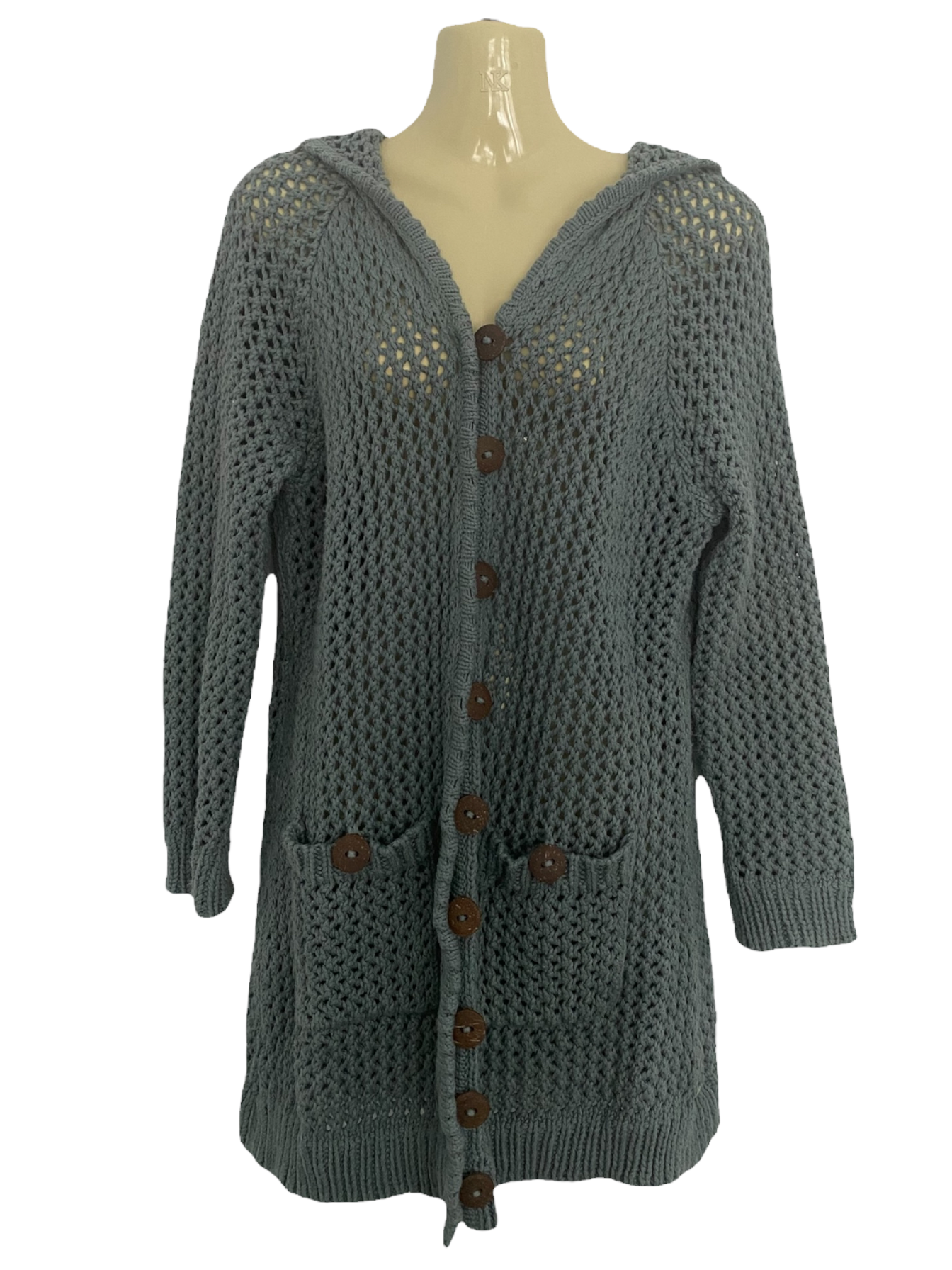 Pure Handknit Cotton Crochet Cardigan Size Large/XL