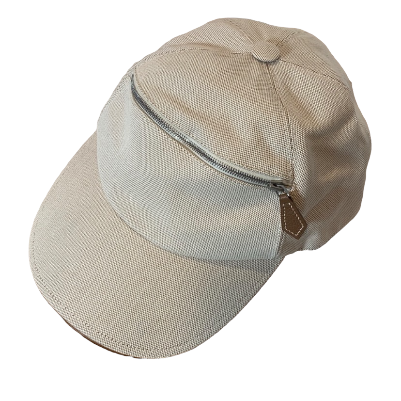 Hermes Cap with Leather Trim Zipper Pocket NWT