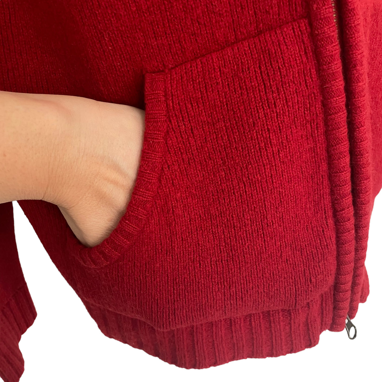 Eddie Bauer Red Soft Lambswool Hooded Zipped Cardigan Size Medium