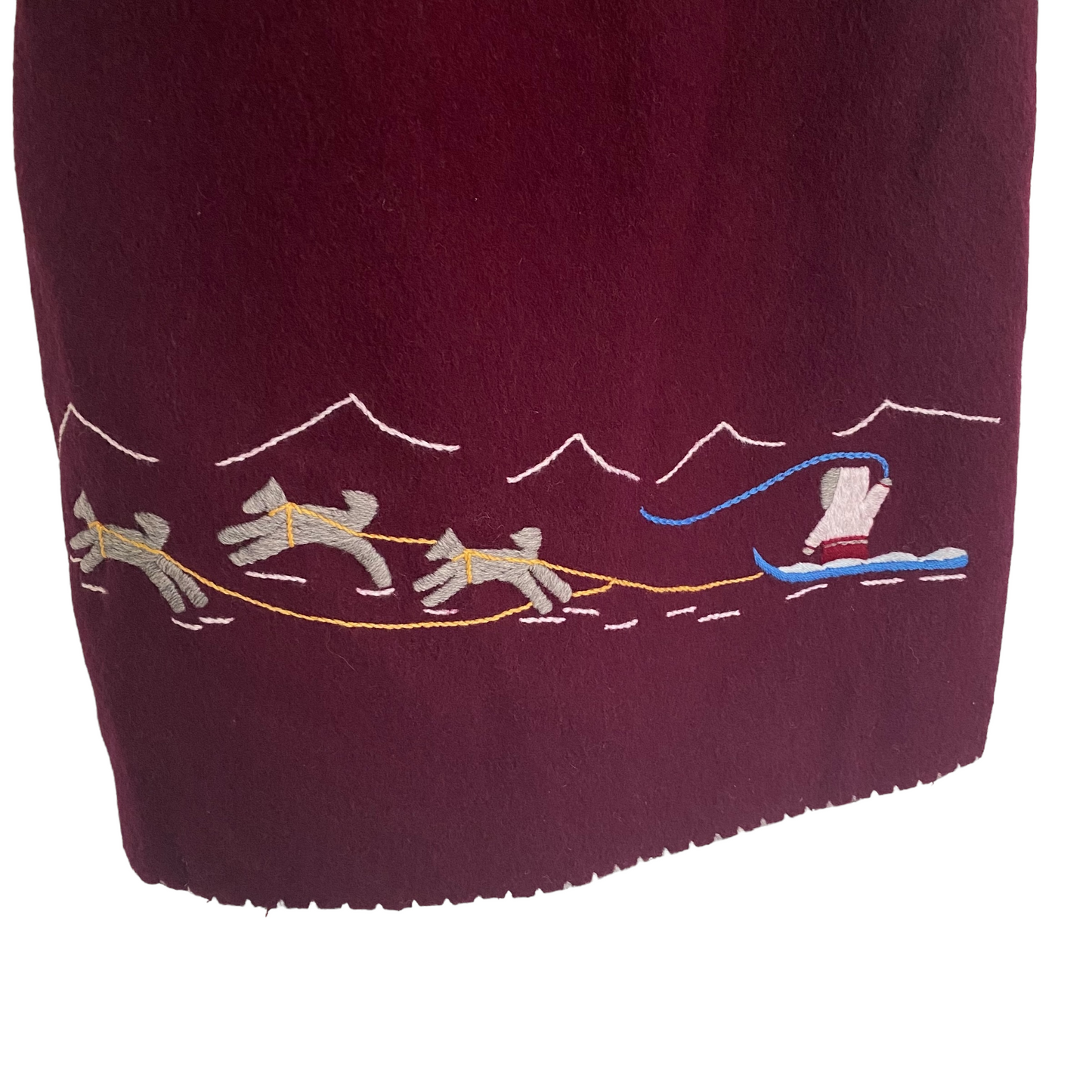Vintage Inuit Fur Trim Hooded Wool Parka Burgundy Plum Wine Colour