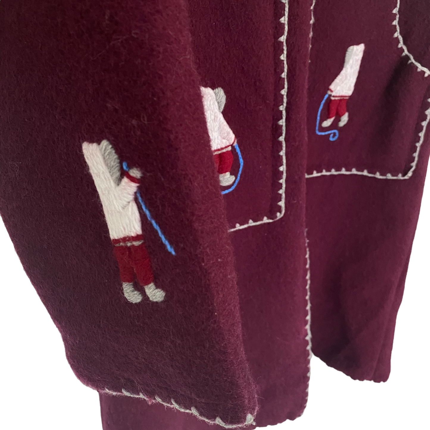 Vintage Inuit Fur Trim Hooded Wool Parka Burgundy Plum Wine Colour