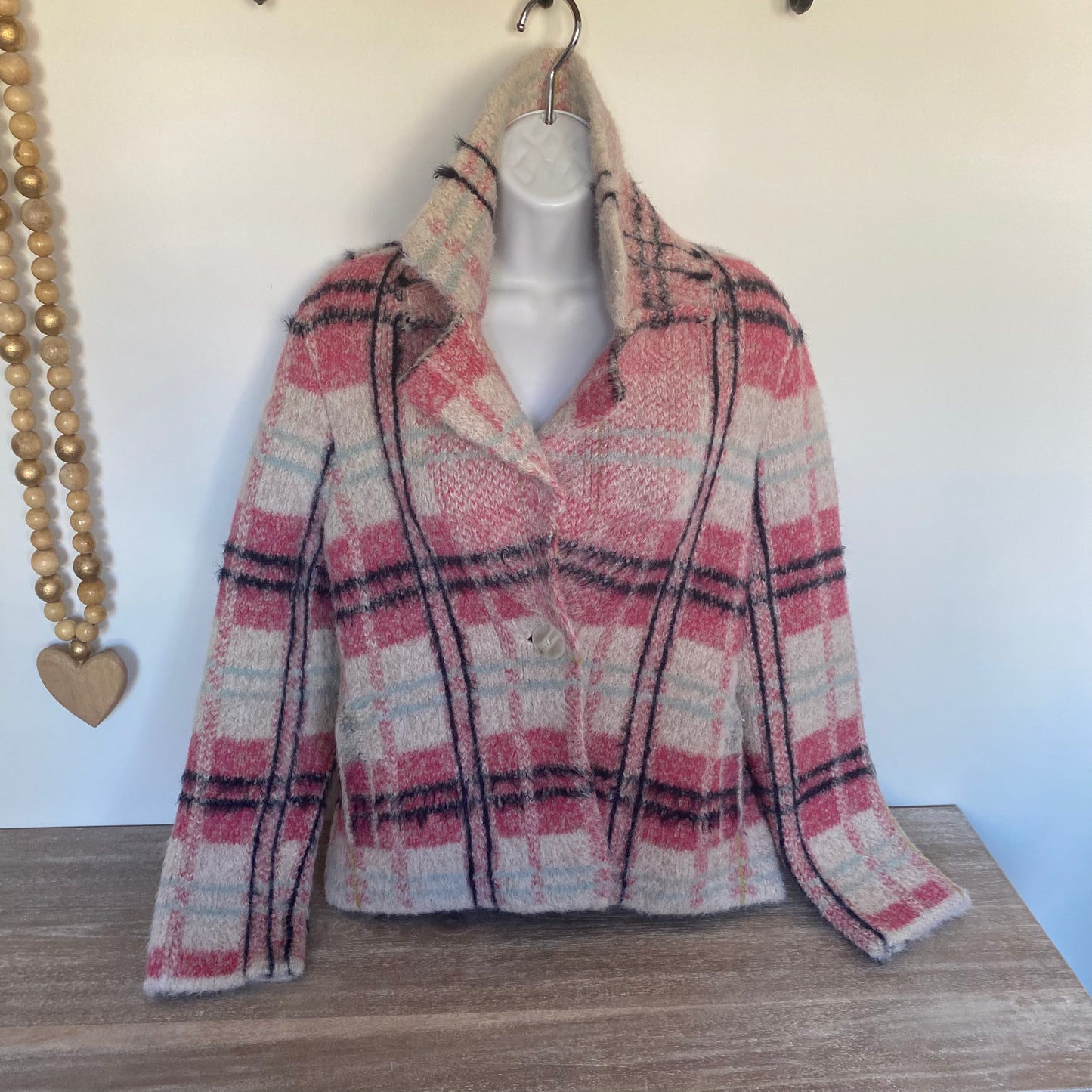 Anthropologie Maeve Aurelia Plaid Fuzzy Sweater Blazer Jacket Size S