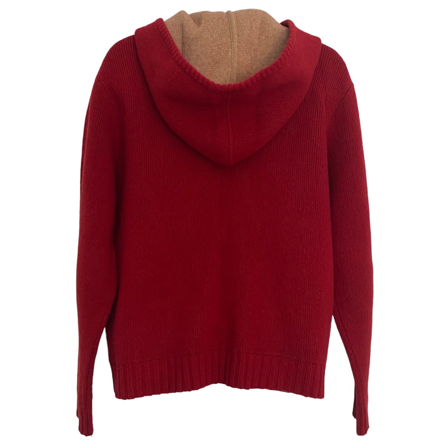 Eddie Bauer Red Soft Lambswool Hooded Zipped Cardigan Size Medium