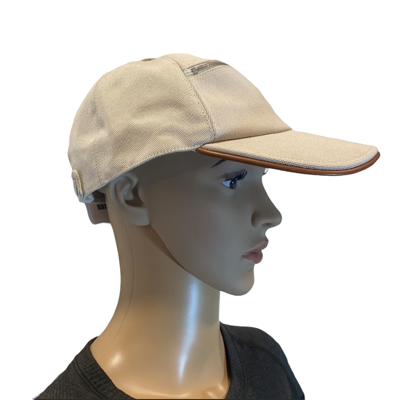 Hermes Cap with Leather Trim Zipper Pocket NWT