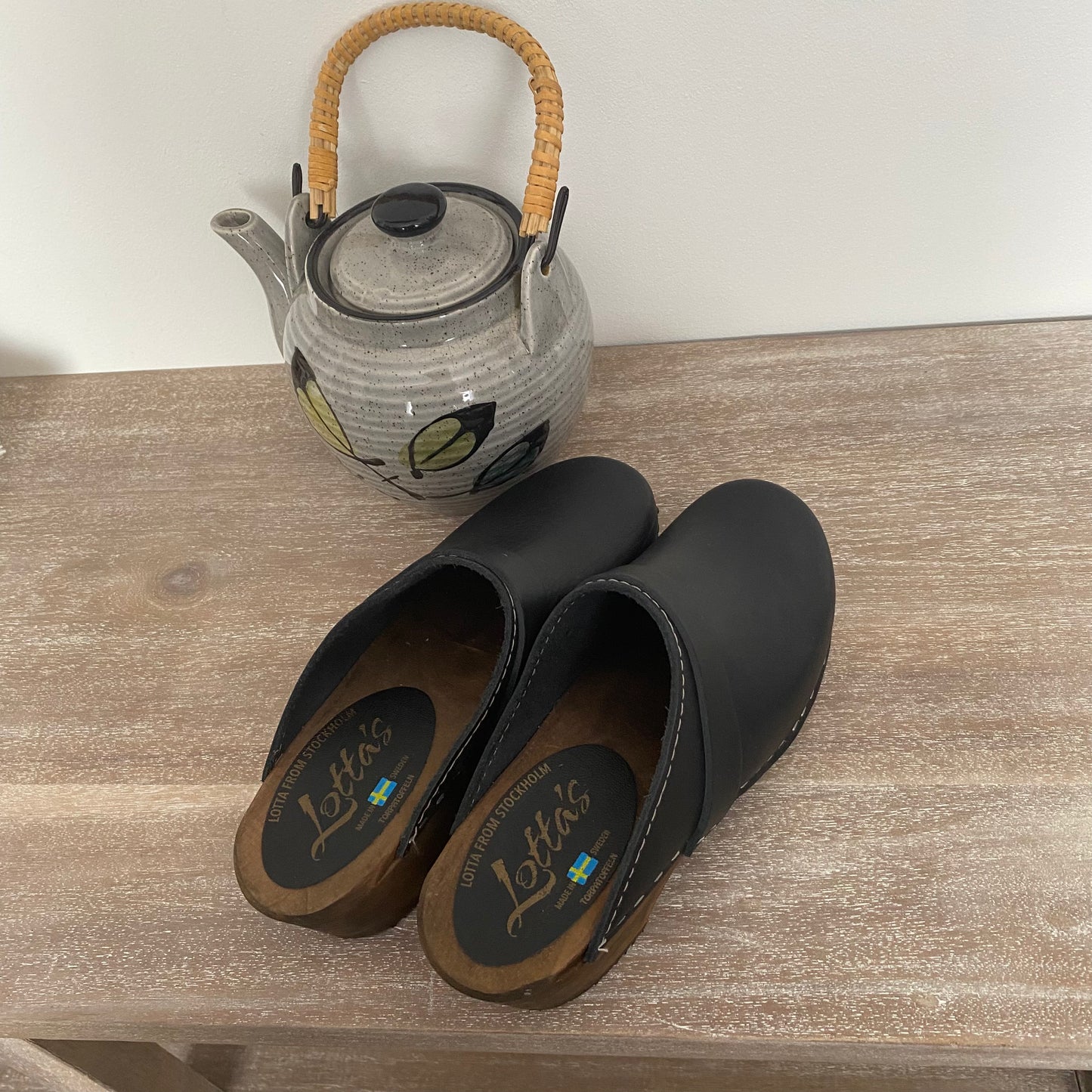 Lotta From Stockholm Swedish Leather & Wood Clogs Like-New Size 36