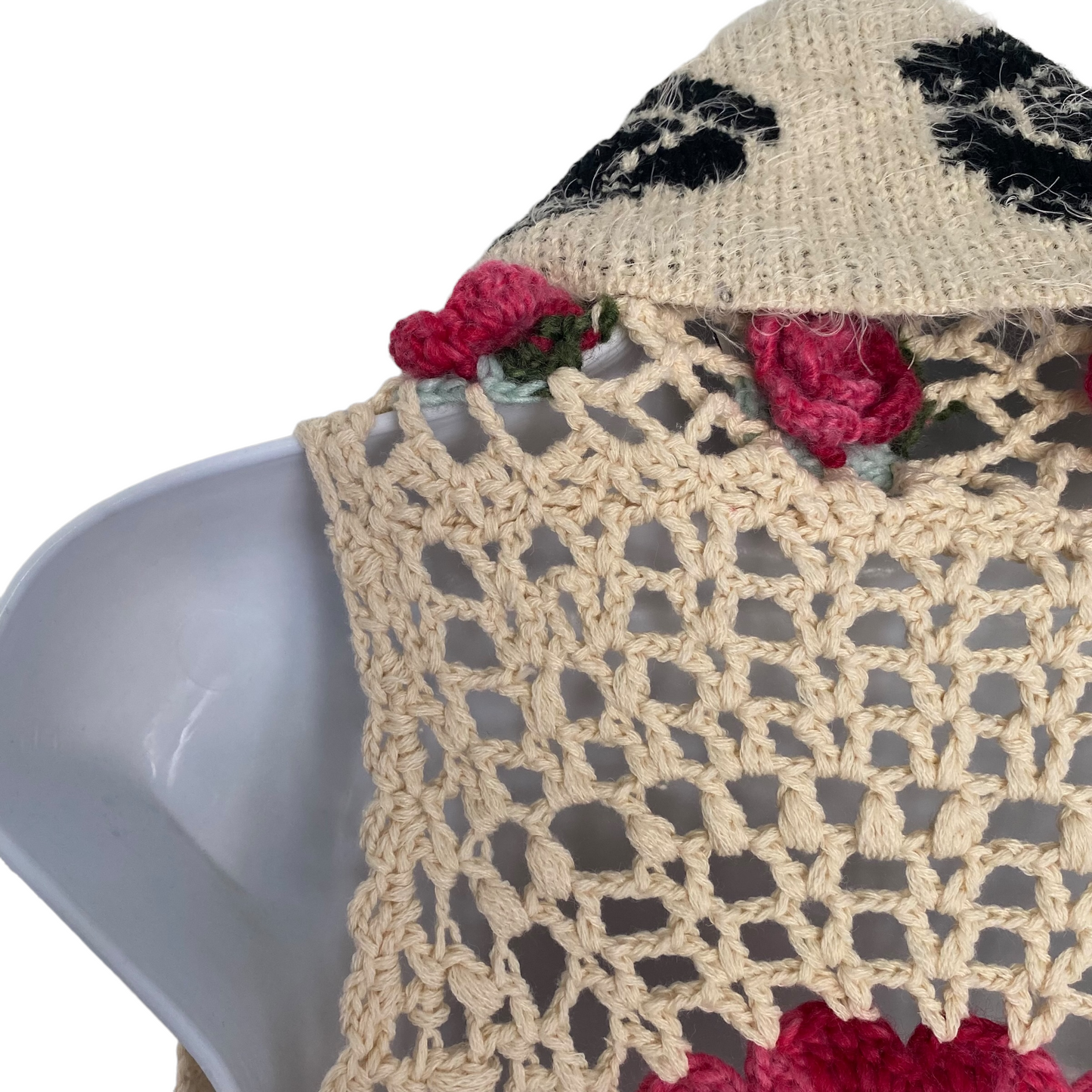 Vintage Sweater Vest Boho Rosette Floral Appliqué 3D Floret Size XS/S