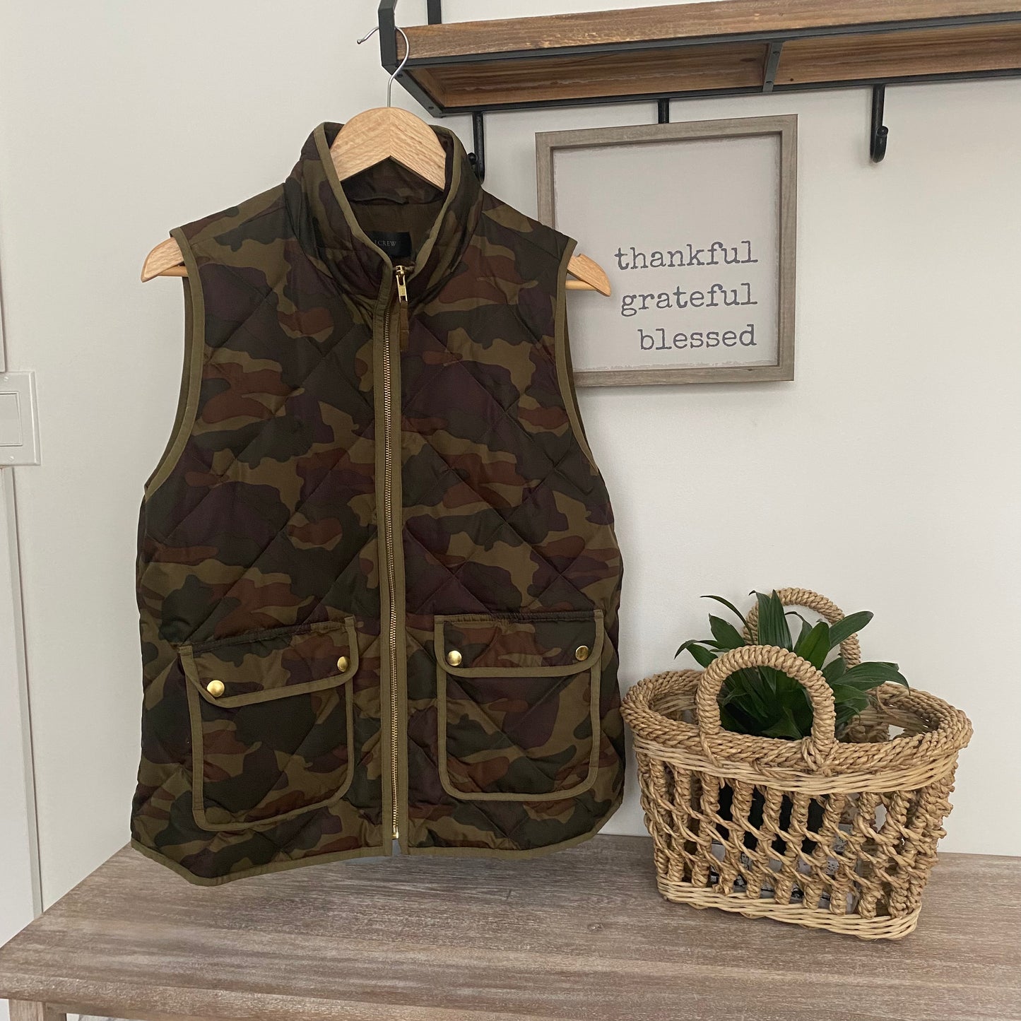 J. Crew Down Puffer Vest Camo Size Large