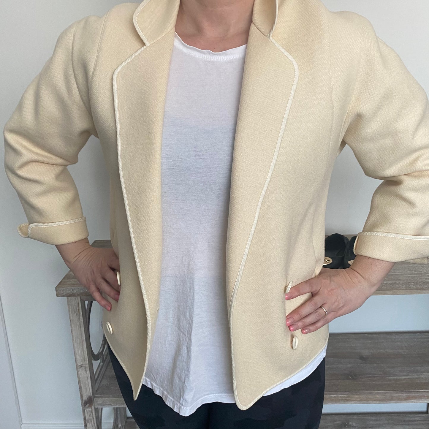 Vintage Cropped Wool Double Breasted Blazer Jacket