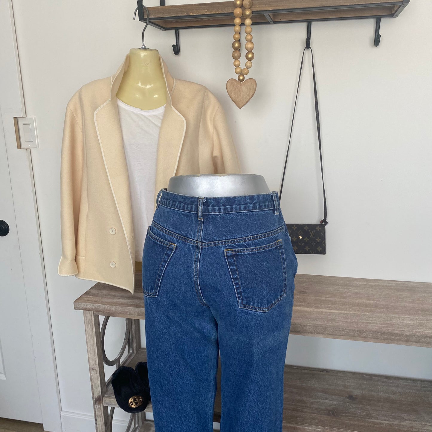 Vintage Mom High Rise Straight Wide Ankle Blue Denim Jeans Large