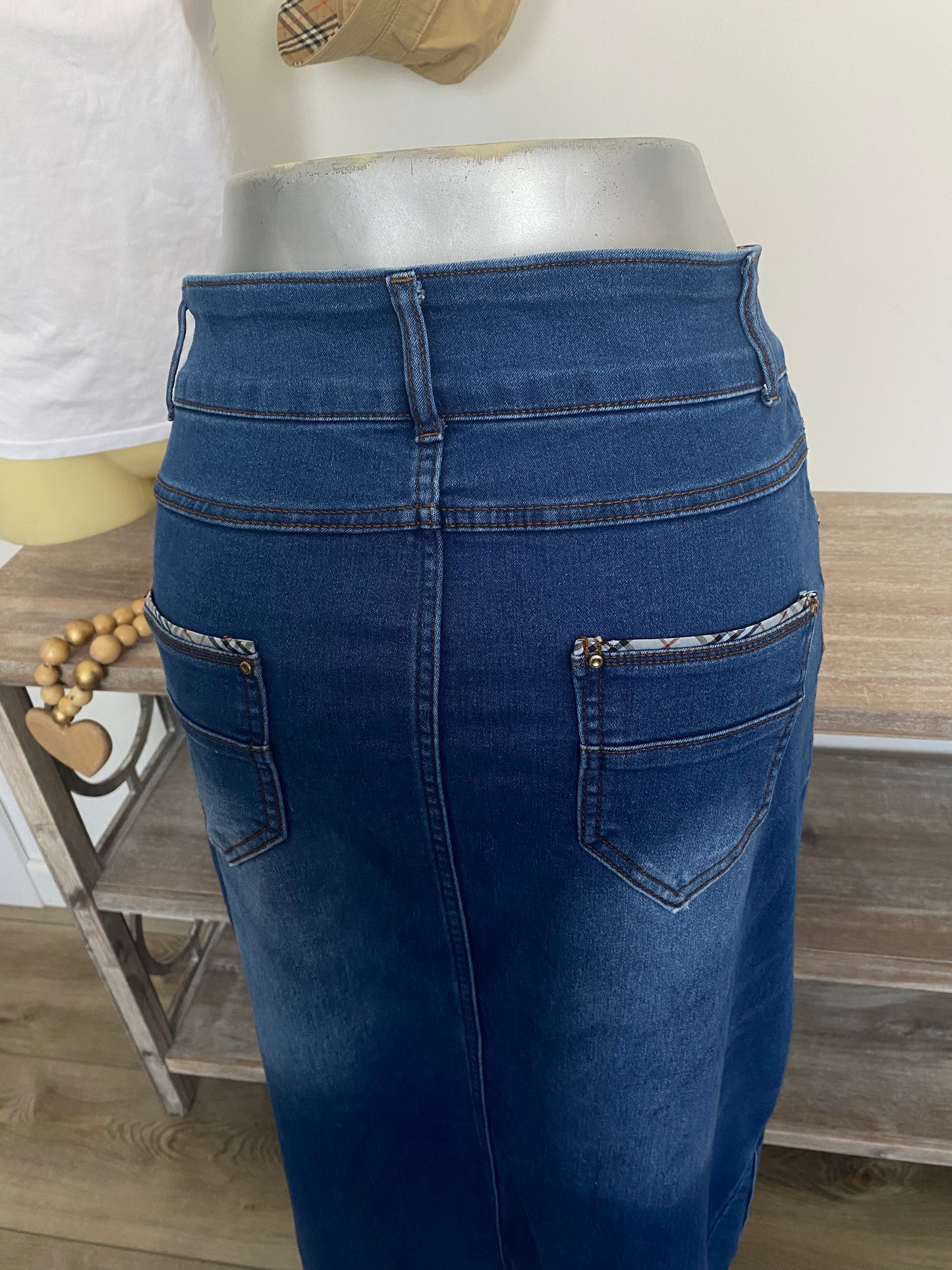 Vintage Blue Jean Maxi Skirt Gorgeous Long Denim