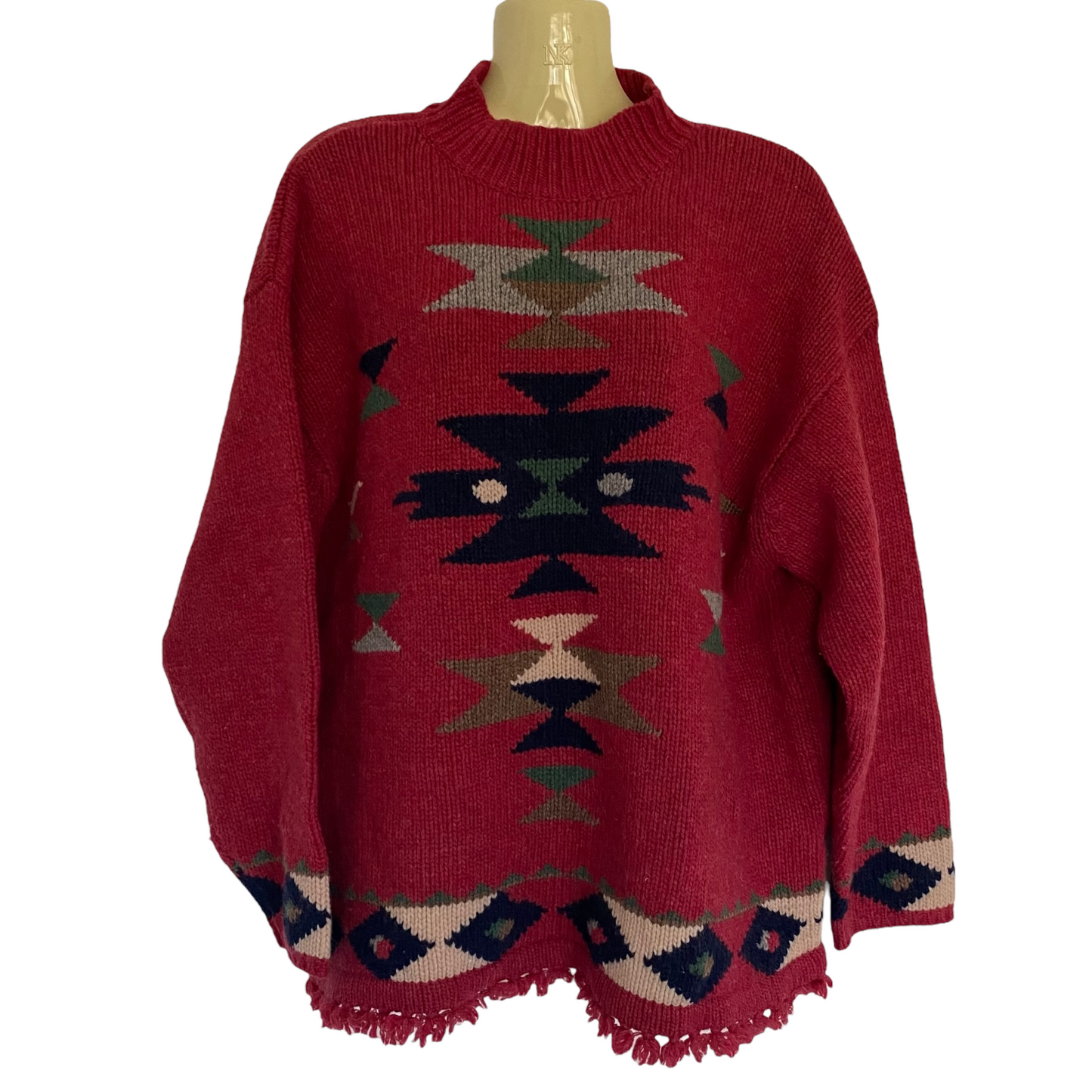 Vintage Lambs Wool Sweater, Oversized Southwestern Aztec