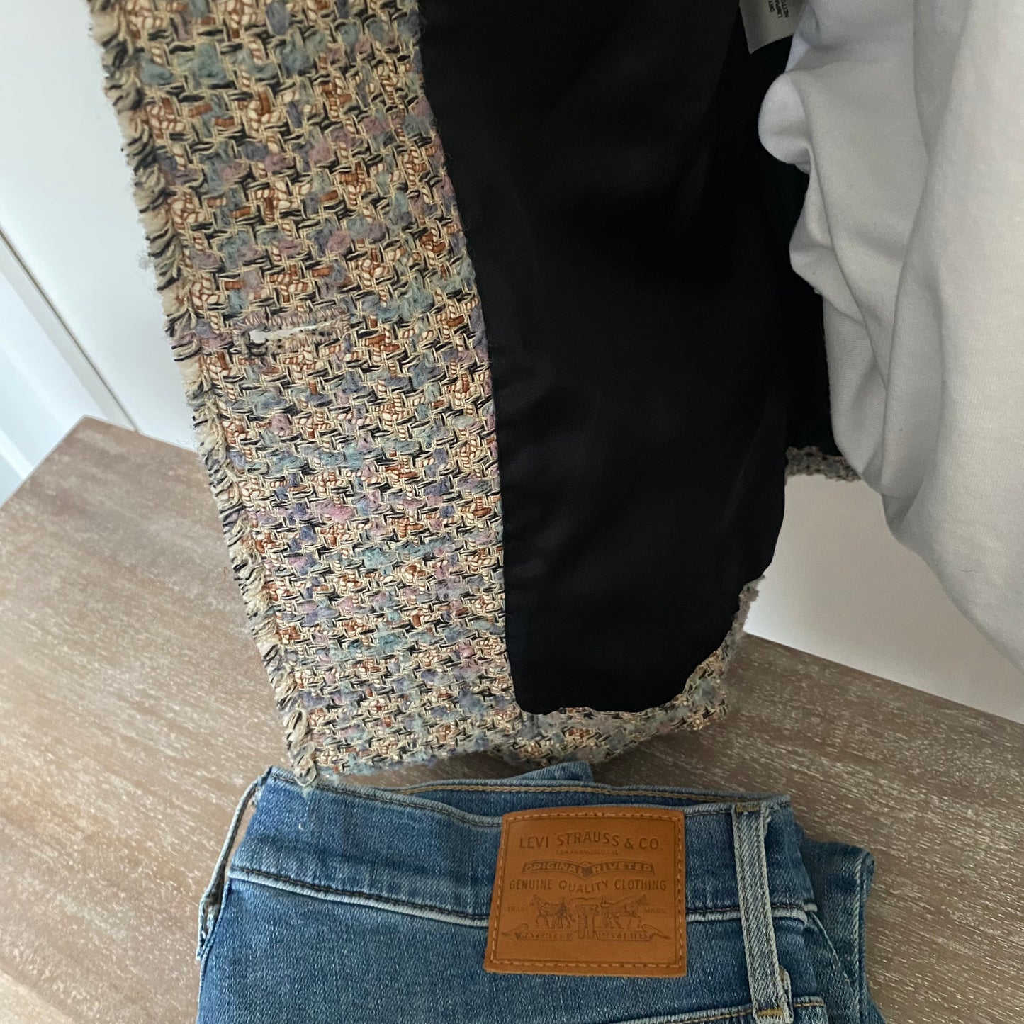 Vintage Tweed Blazer Jacket Fringe Trims Size Medium