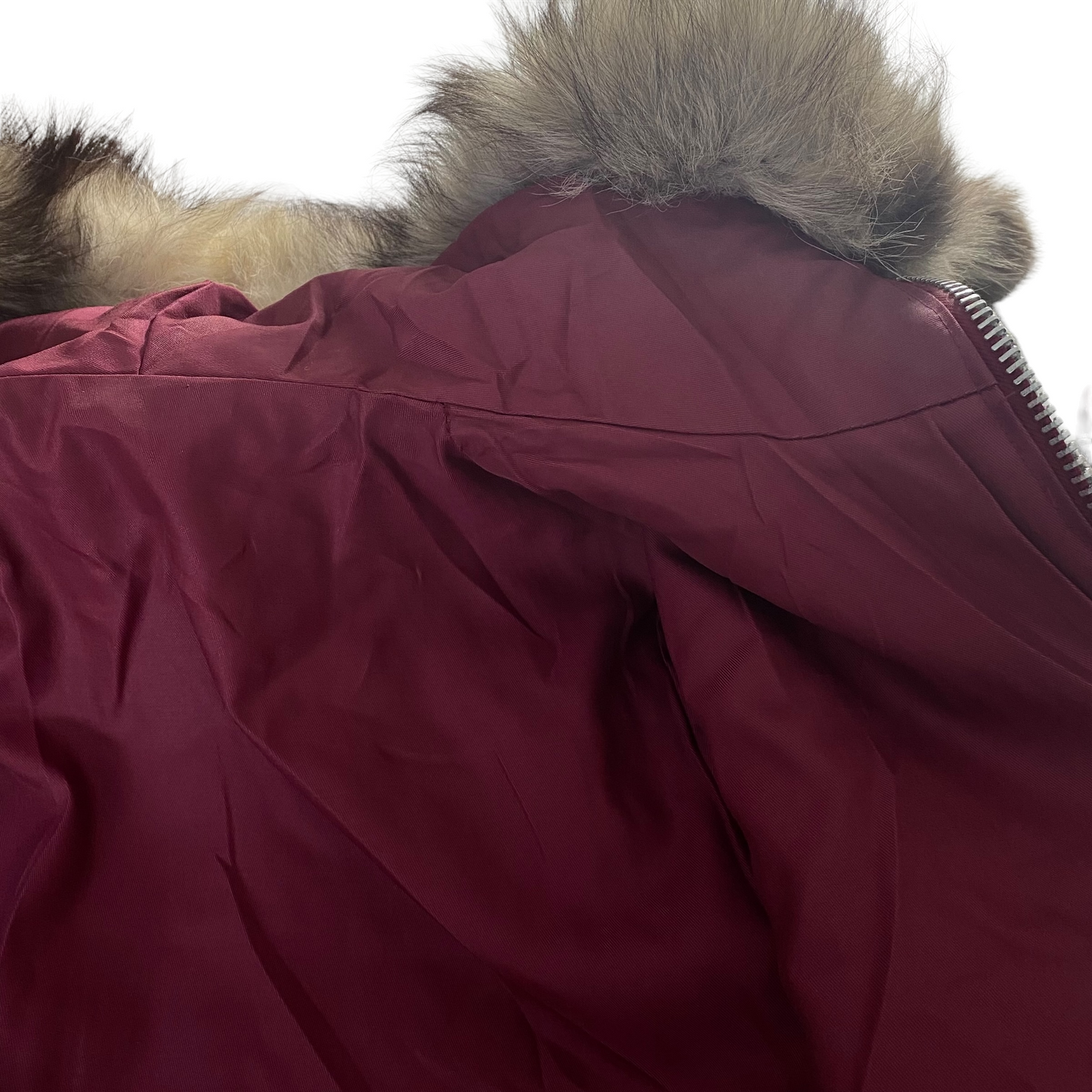 Vintage Inuit Fur Trim Hooded Wool Parka Burgundy Plum Wine Colour