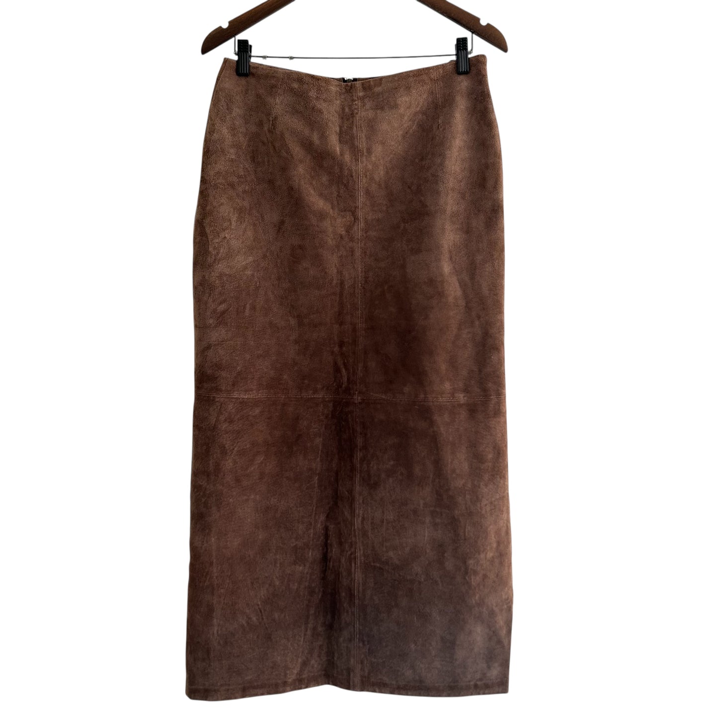 Vintage Mocha Brown Suede Leather 100% Genuine Straight Long Midi Maxi Skirt