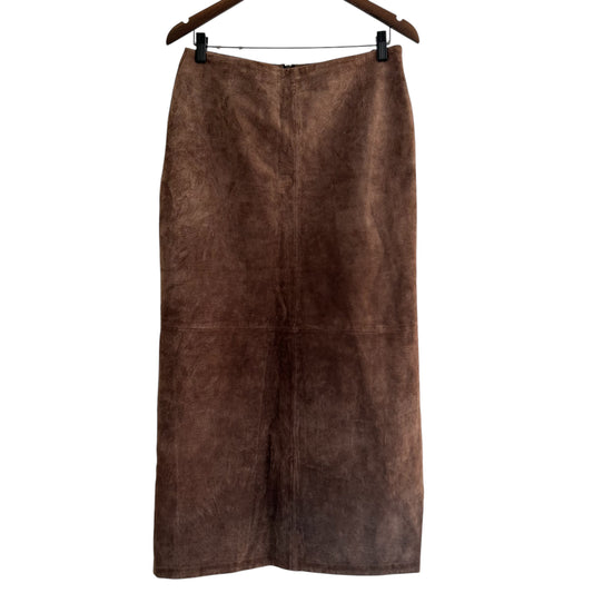 Vintage Mocha Brown Suede Leather 100% Genuine Straight Long Midi Maxi Skirt