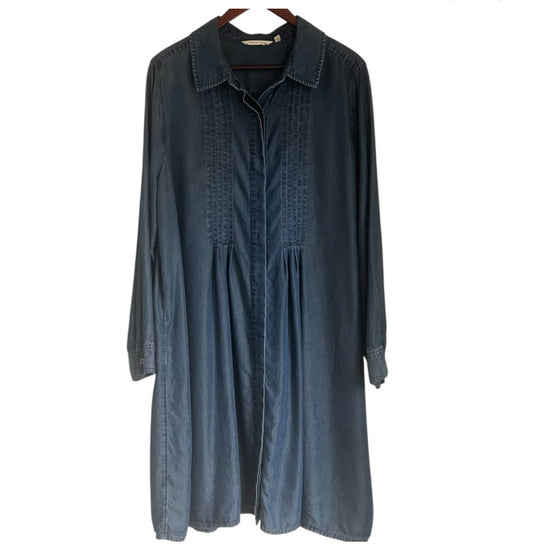 Soft Surroundings Chambray Relaxed Long Sleeve Midi Button Up Down Shirt Dress