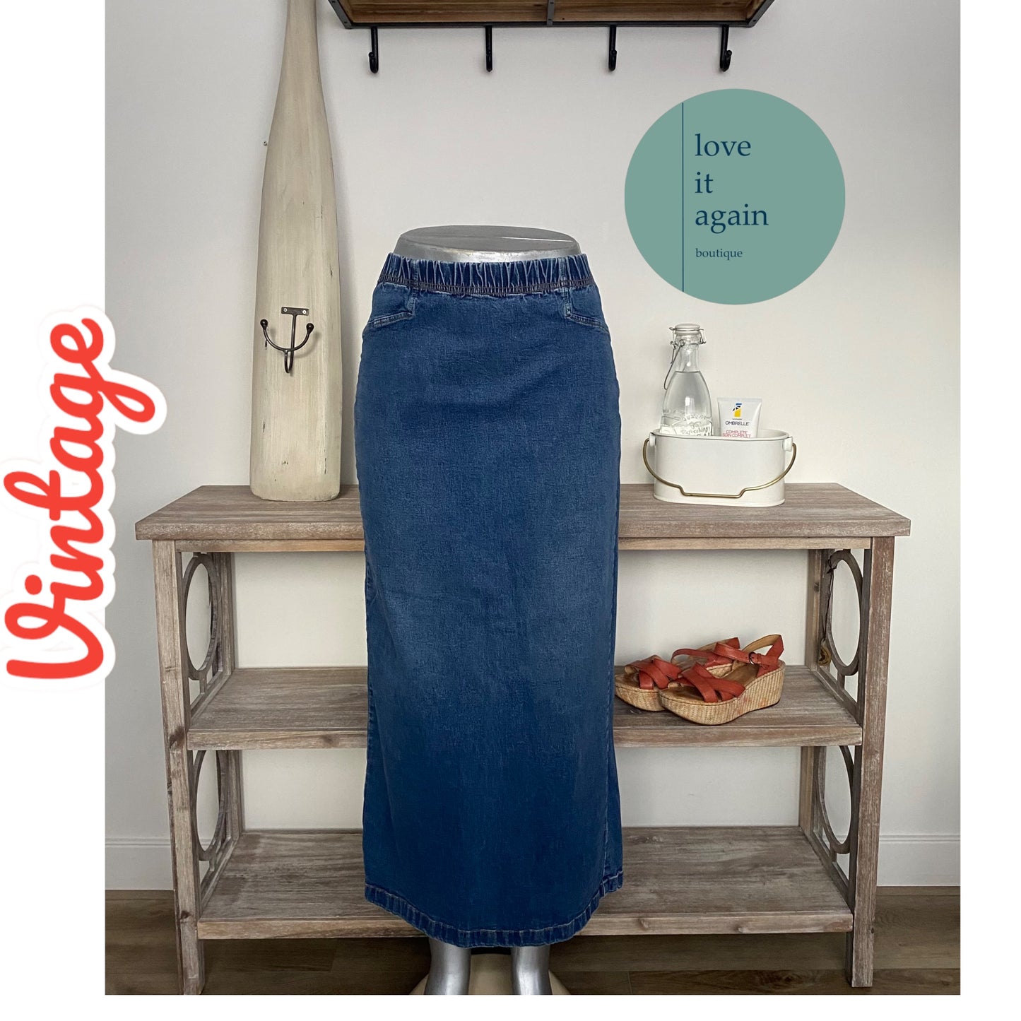 Vintage Denim Jean Maxi Skirt Size Medium-Large