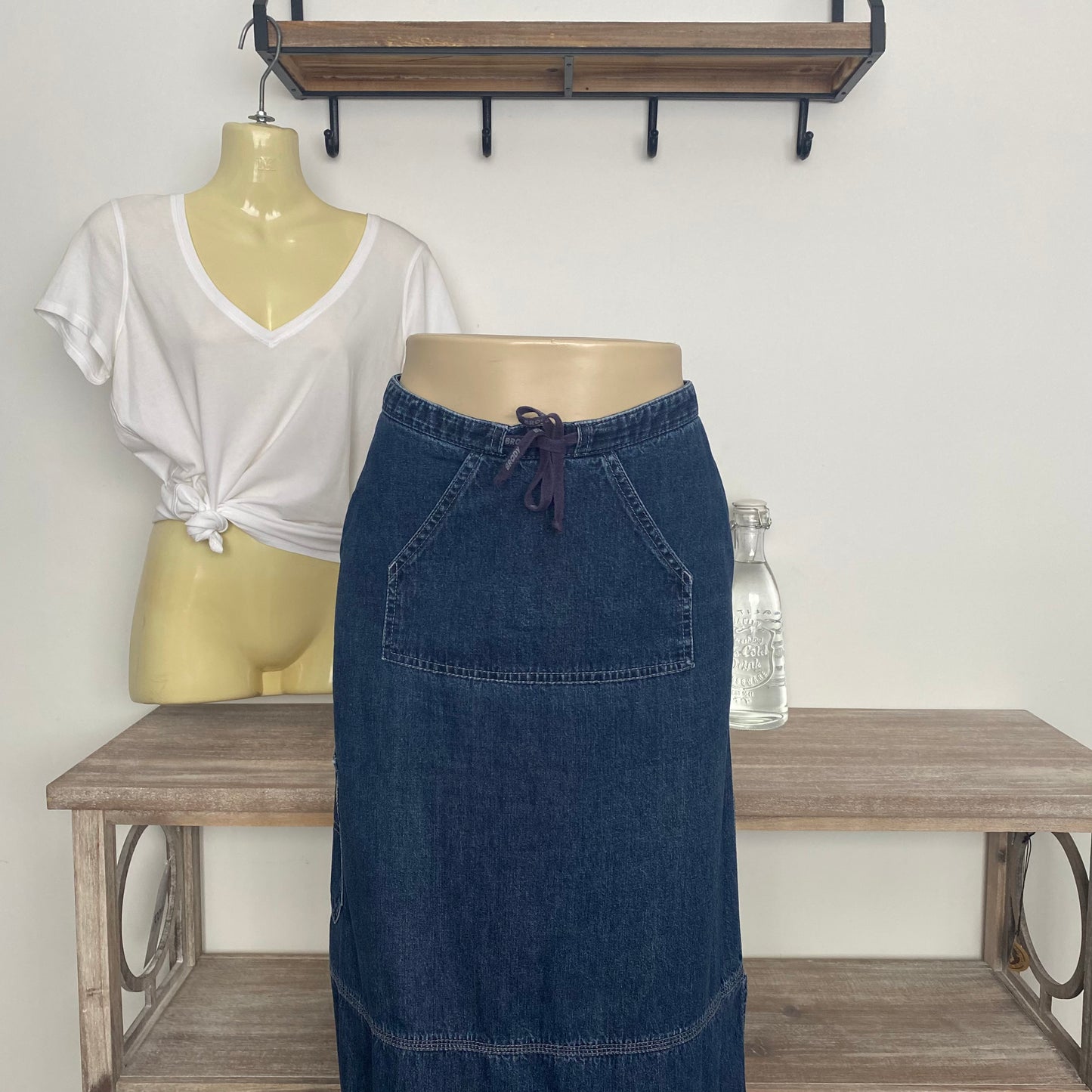 Vintage Cargo Pocket Denim Maxi Jean Skirt Size 7
