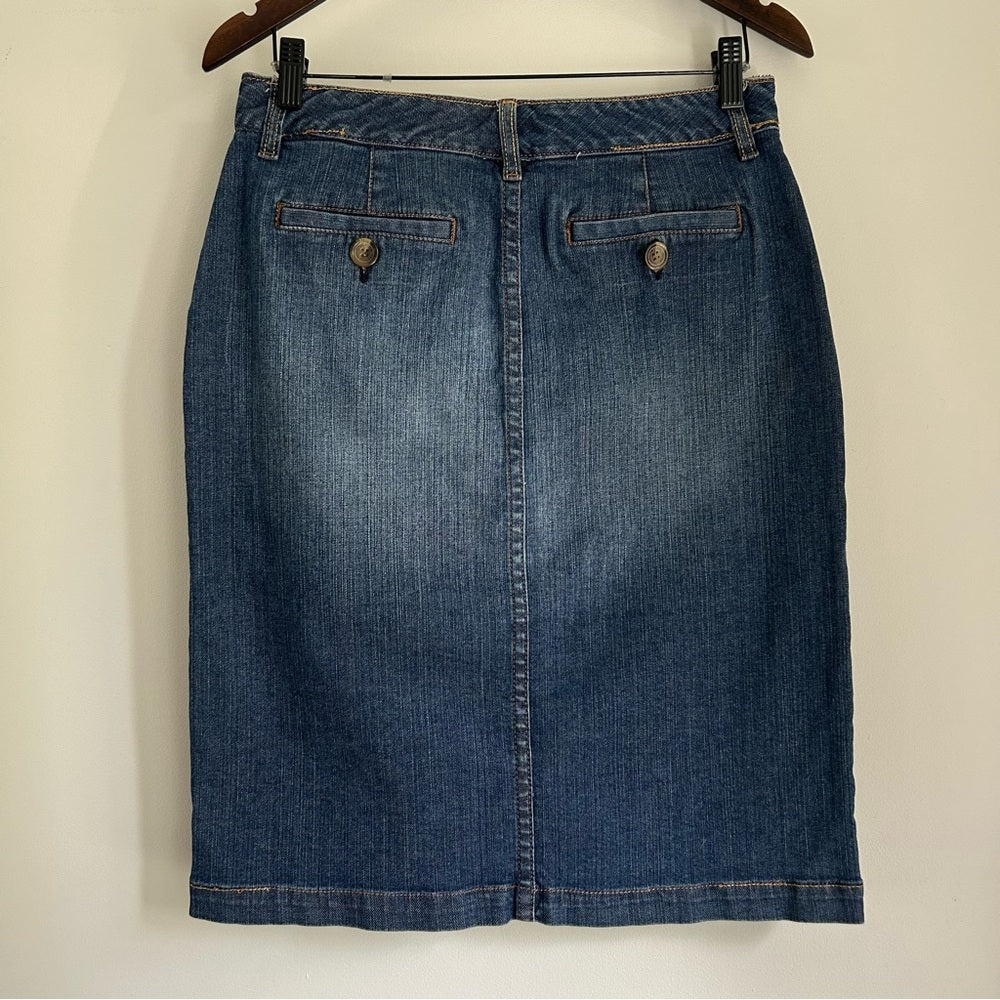 Vintage Stretchy Denim Jean Button-Front Straight Pencil Skirt