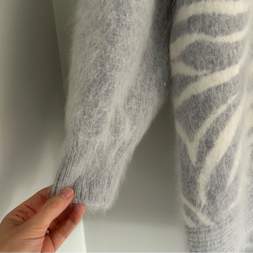 Vintage Angora Wool Soft Long Open Cardigan Sweater Zebra