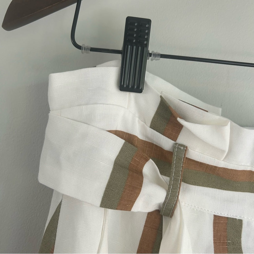 Sancia Pleated Lined Full Circle Linen Tencel Paperbag Waist Striped Maxi Skirt