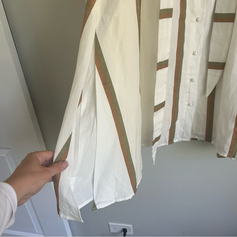 Sancia Pleated Lined Full Circle Linen Tencel Paperbag Waist Striped Maxi Skirt