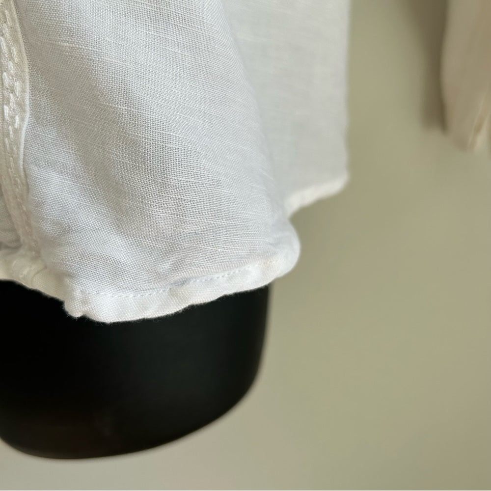 Linen Blend Long Sleeve V Neck Beach Wedding Shirt Size Medium